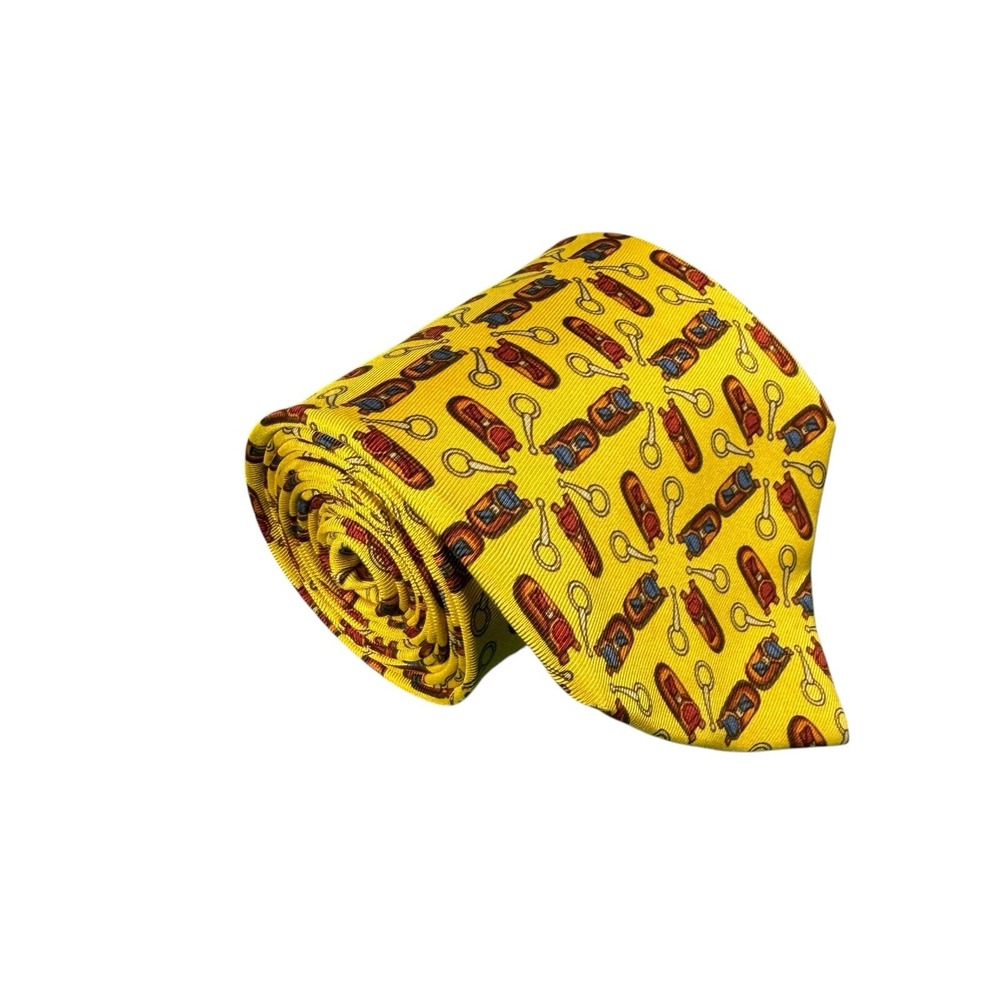 Etro Milano Gold Pure Silk Horsebit Equestrian Tie 3.75 Inch Width
